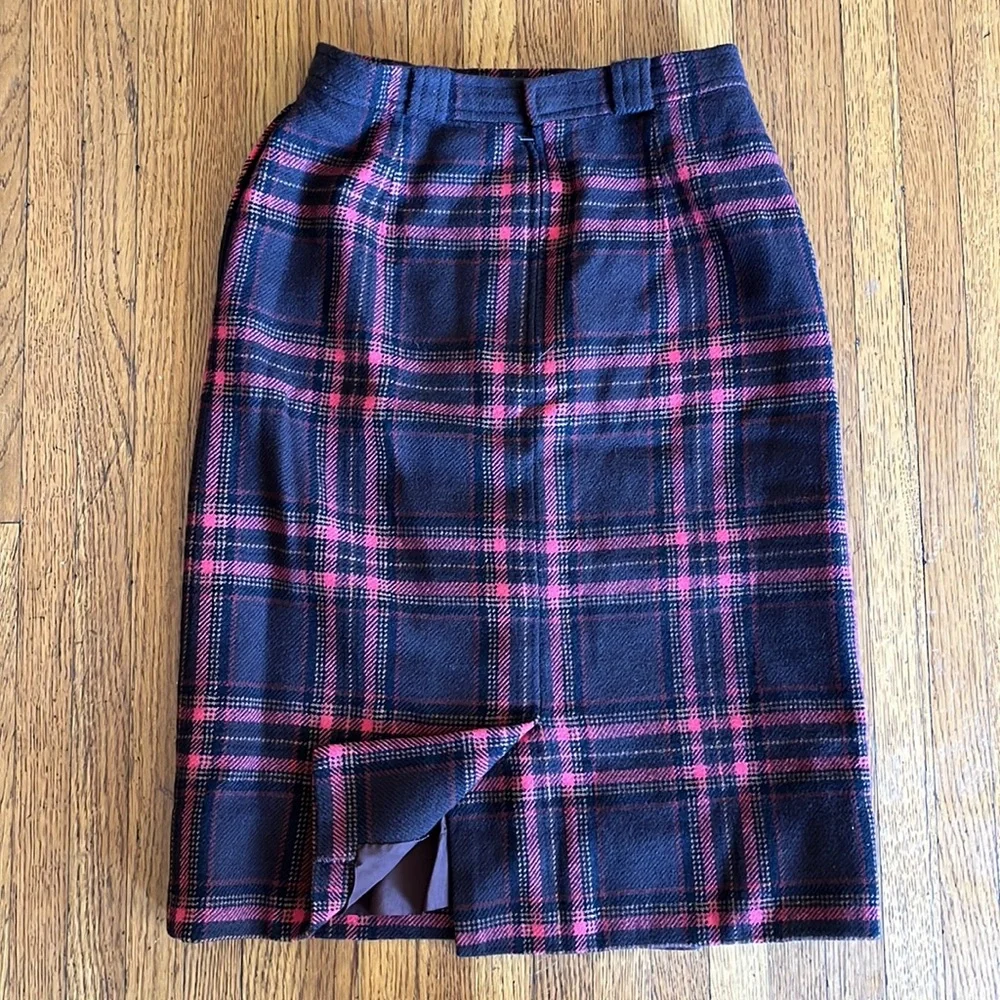 Vintage Celine Plaid Wool Pencil Midi Skirt XS - Picture 2 of 3